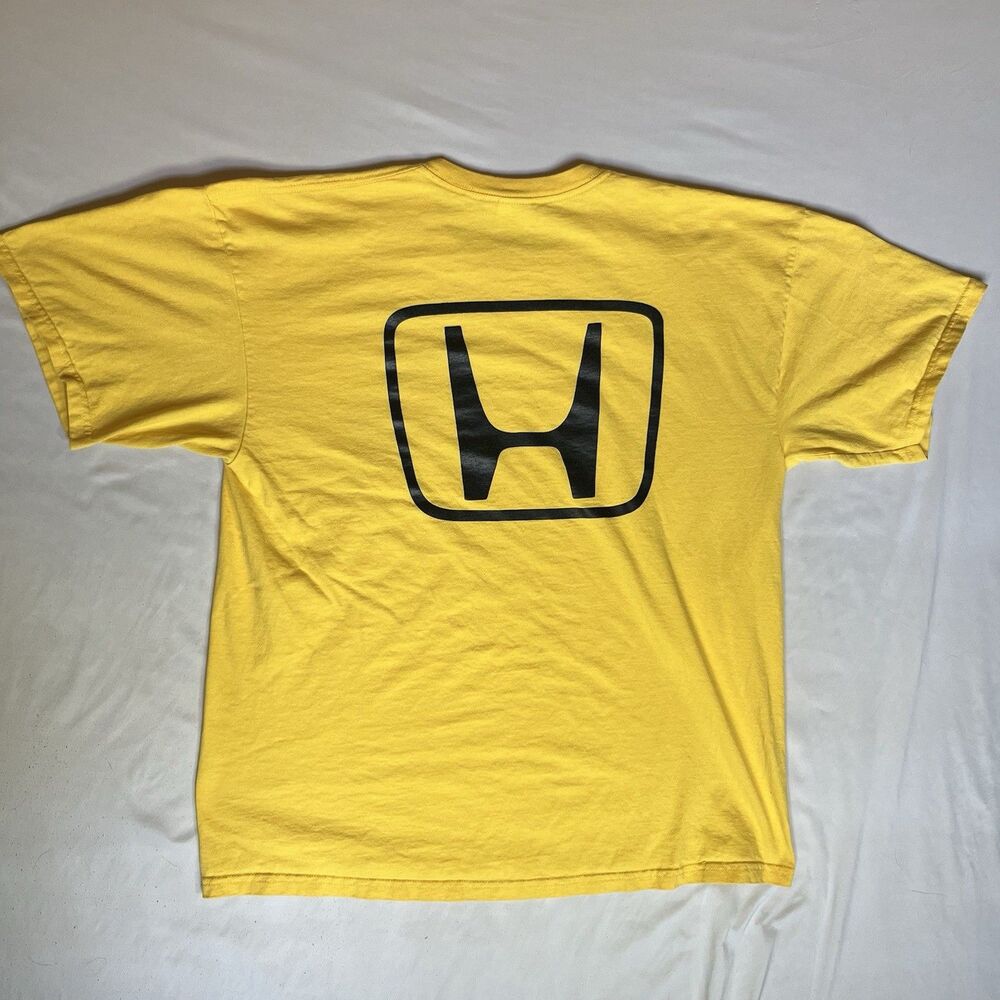 Honda T Shirt XL Mens Yellow Short Sleeve Double Sided Standard Logo Cars Racing